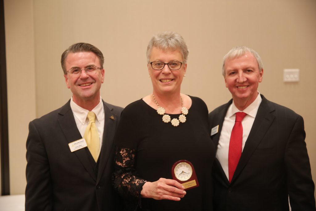 Mary Frank Media Aide Tonja D’Haenens with P-H-M School Board Pres. Chris Riley & Supt. Dr. Jerry Thacker